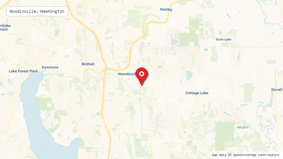 Street map of Woodinville, Washington with location pin