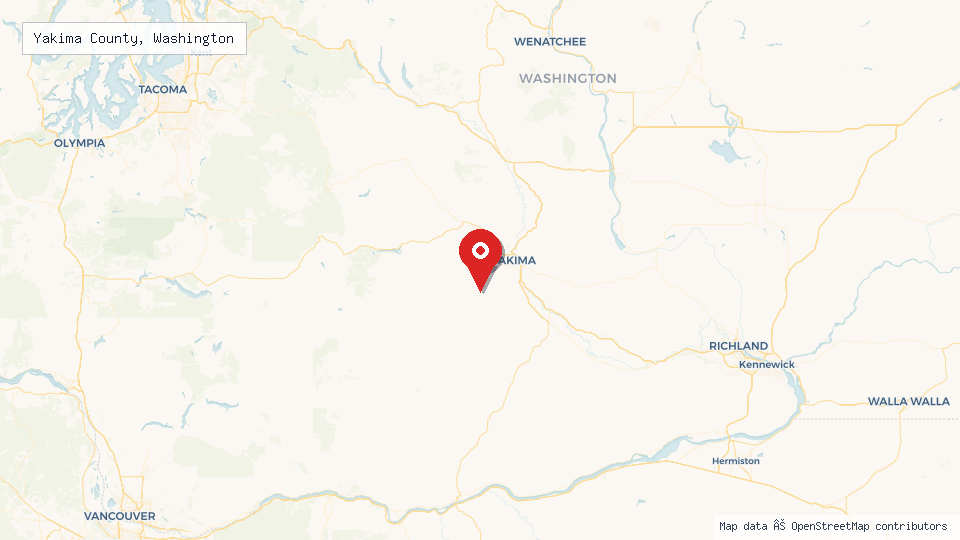 Street map of Yakima County, Washington with location pin