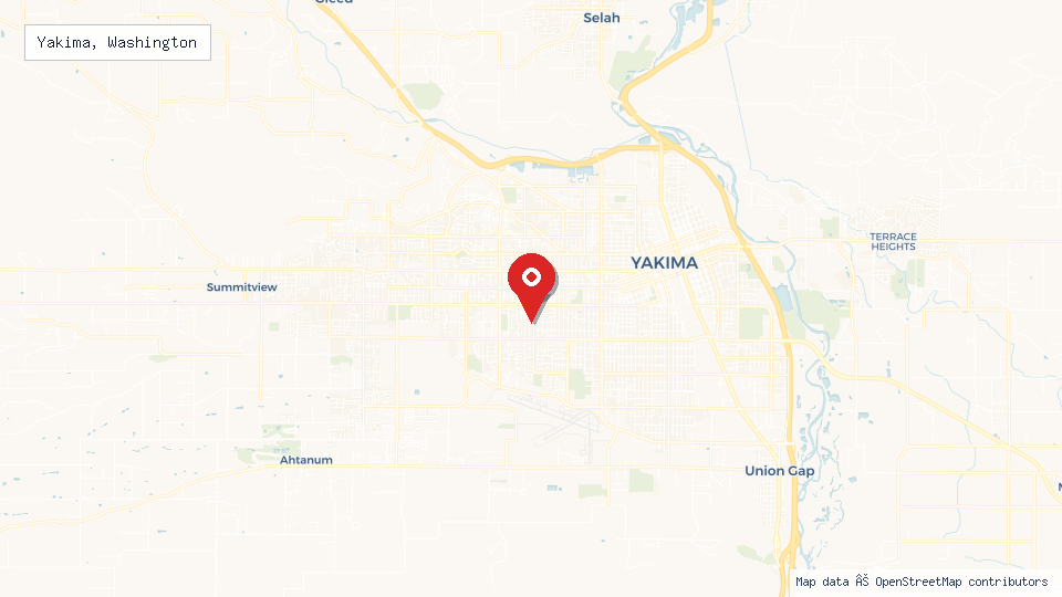 Street map of Yakima, Washington with location pin