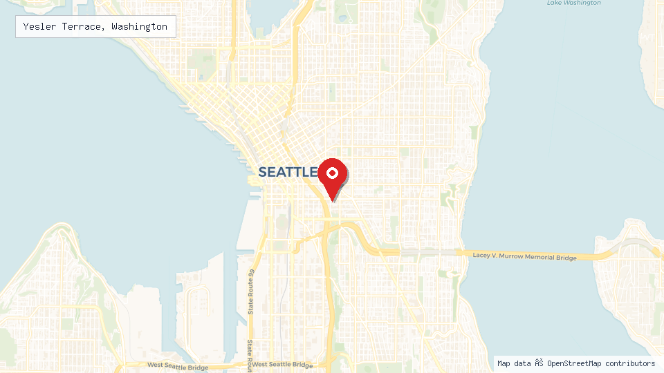 Street map of Yesler Terrace, Washington with location pin