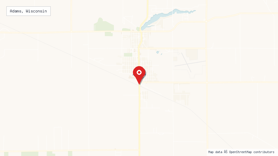 Street map of Adams, Wisconsin with location pin