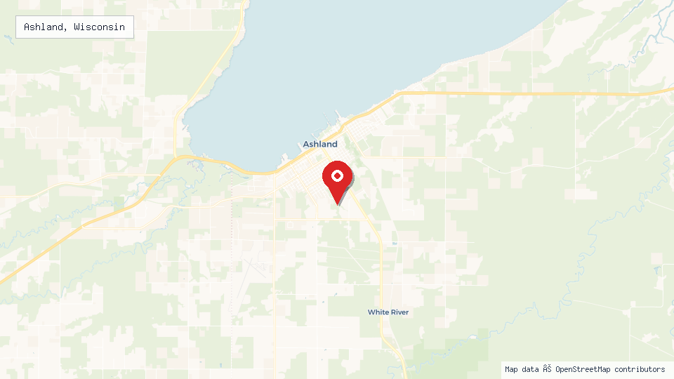 Street map of Ashland, Wisconsin with location pin