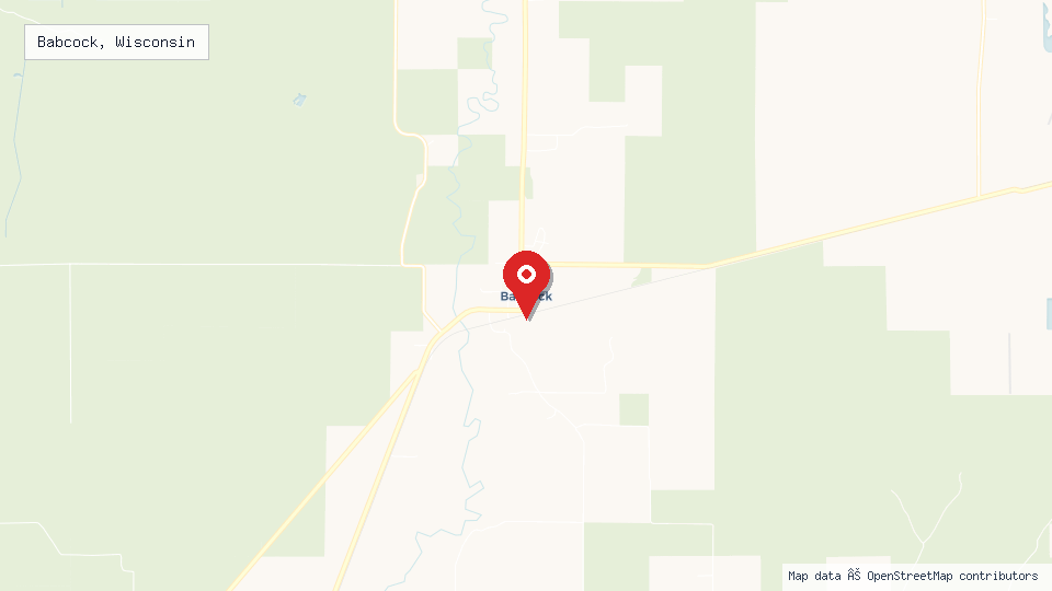 Street map of Babcock, Wisconsin with location pin