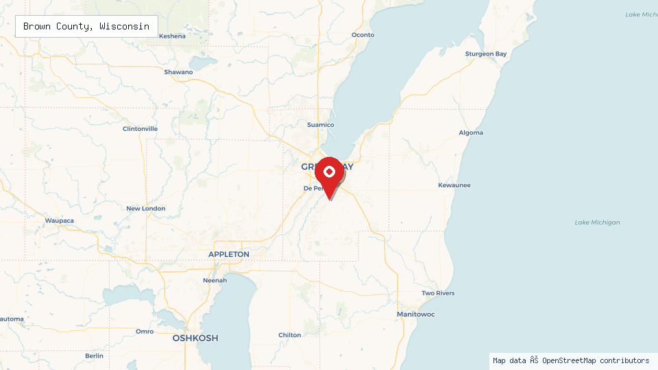 Street map of Brown County, Wisconsin with location pin