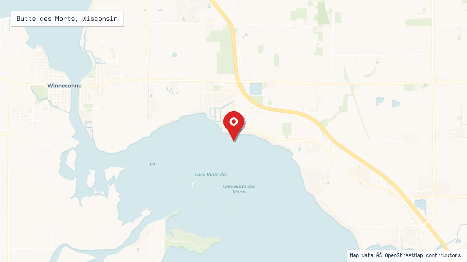 Street map of Butte des Morts, Wisconsin with location pin