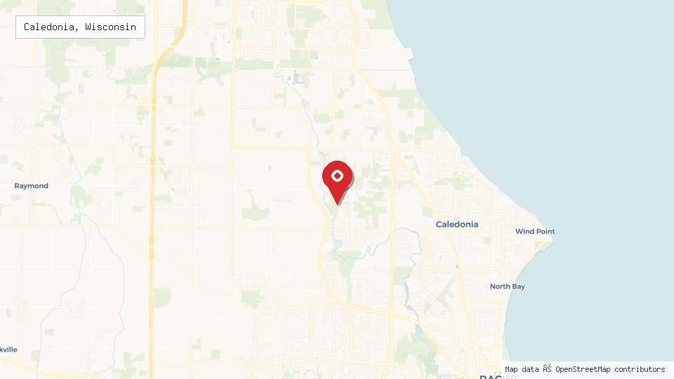 Street map of Caledonia, Wisconsin with location pin