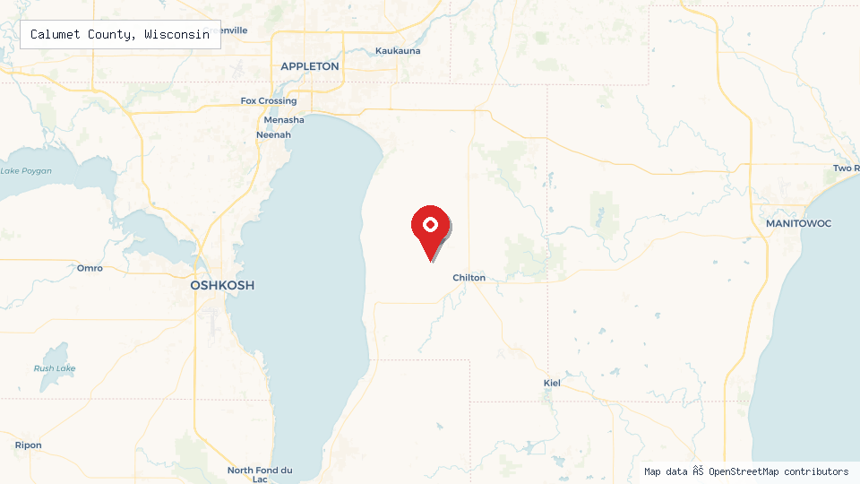Street map of Calumet County, Wisconsin with location pin