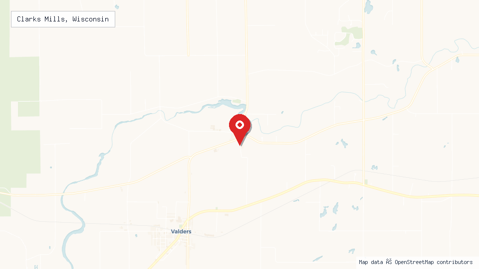Street map of Clarks Mills, Wisconsin with location pin