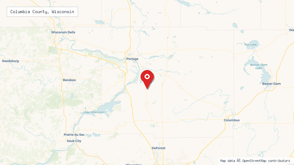Street map of Columbia County, Wisconsin with location pin