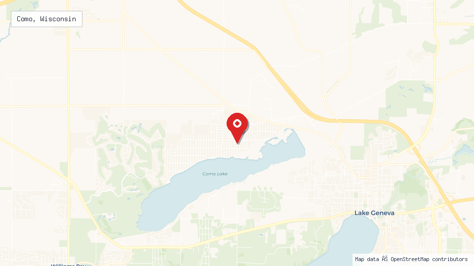 Street map of Como, Wisconsin with location pin