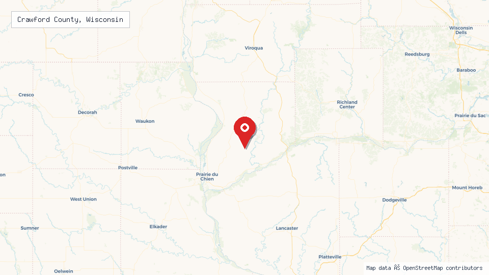 Street map of Crawford County, Wisconsin with location pin