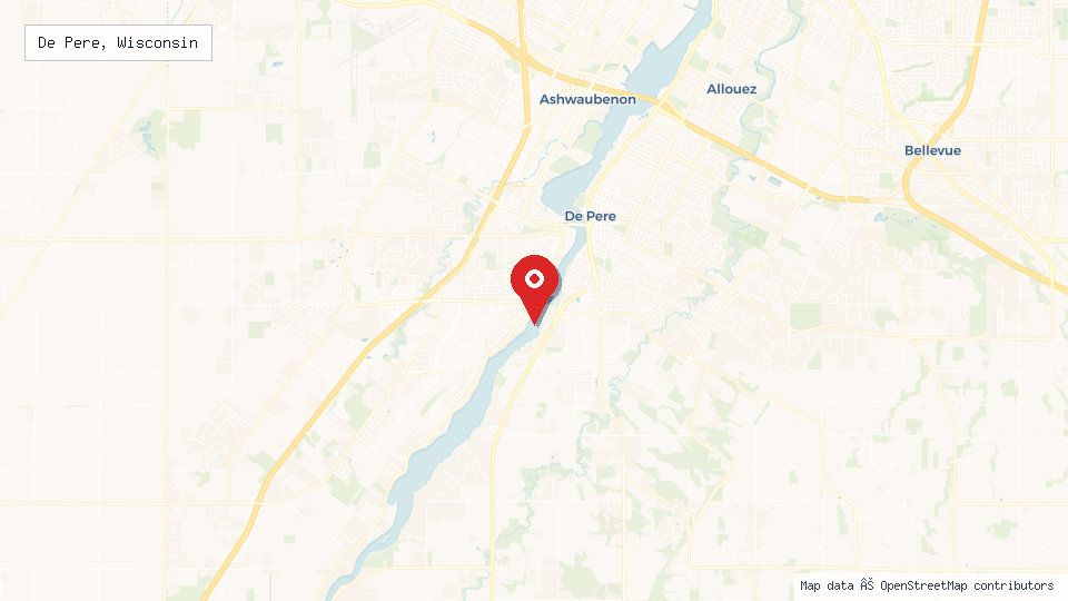Street map of De Pere, Wisconsin with location pin