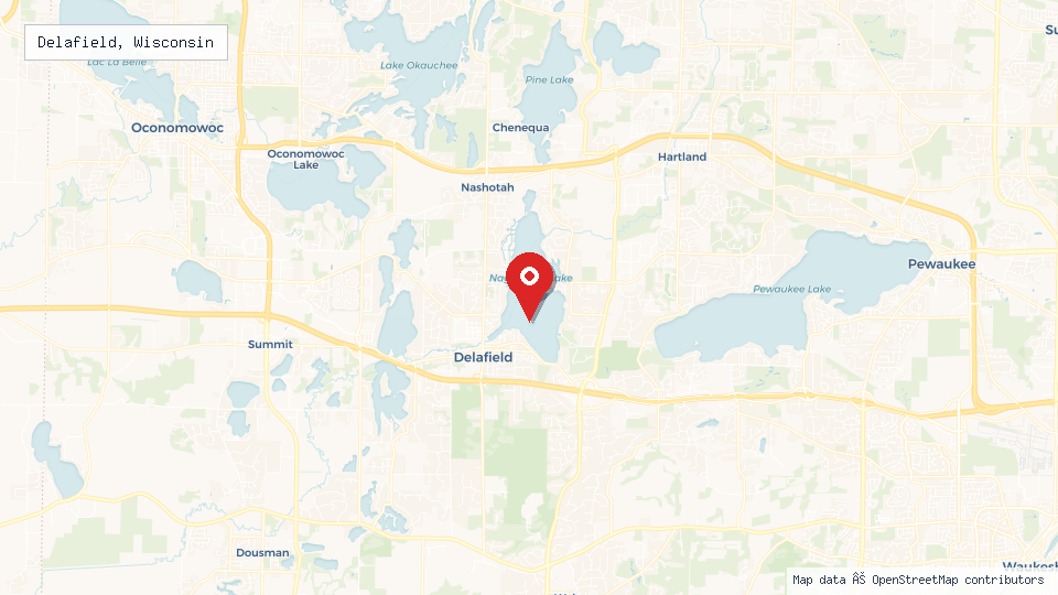 Street map of Delafield, Wisconsin with location pin