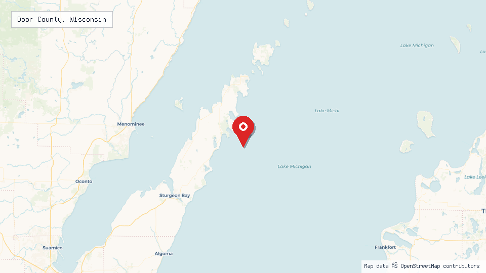 Street map of Door County, Wisconsin with location pin