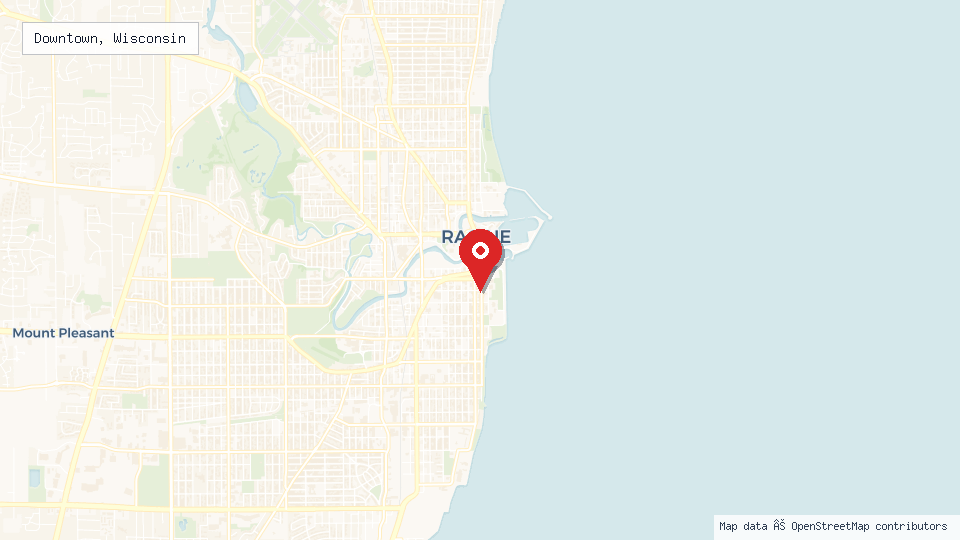 Street map of Downtown, Wisconsin with location pin