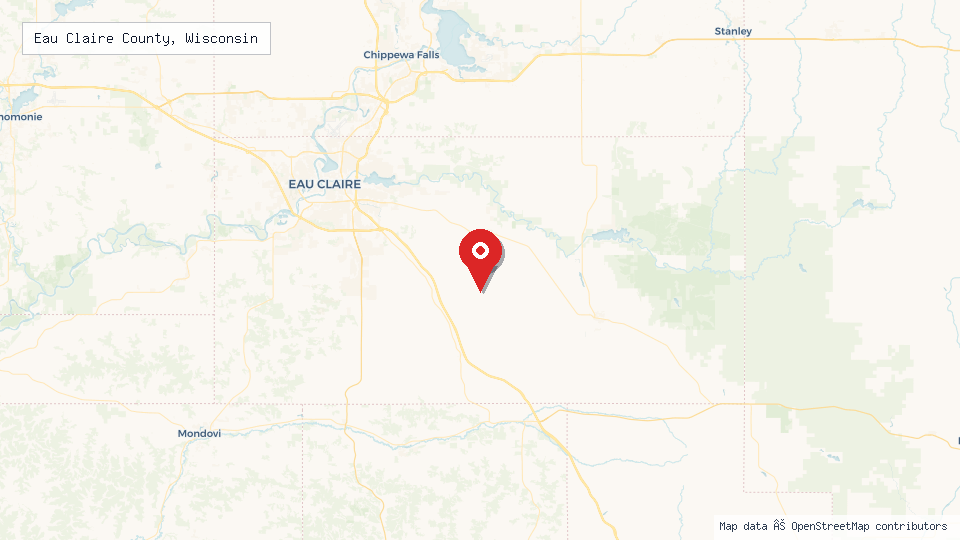 Street map of Eau Claire County, Wisconsin with location pin