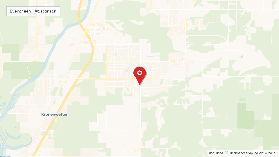 Street map of Evergreen, Wisconsin with location pin