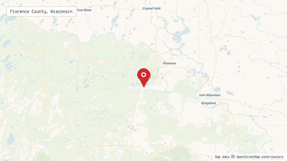 Street map of Florence County, Wisconsin with location pin