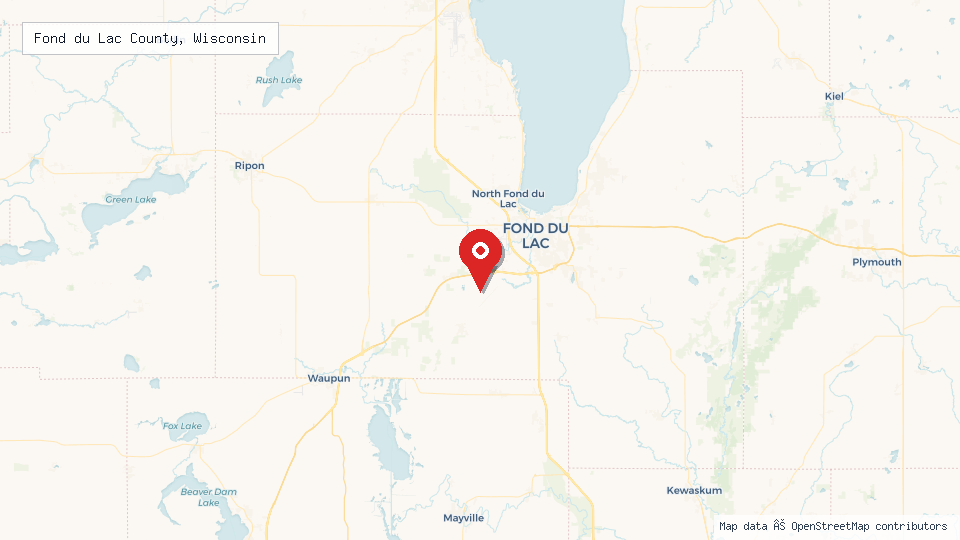 Street map of Fond du Lac County, Wisconsin with location pin