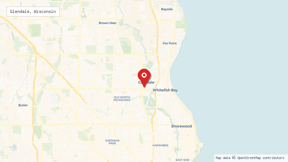Street map of Glendale, Wisconsin with location pin
