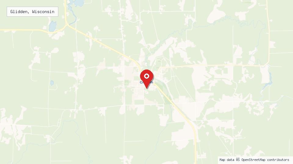 Street map of Glidden, Wisconsin with location pin