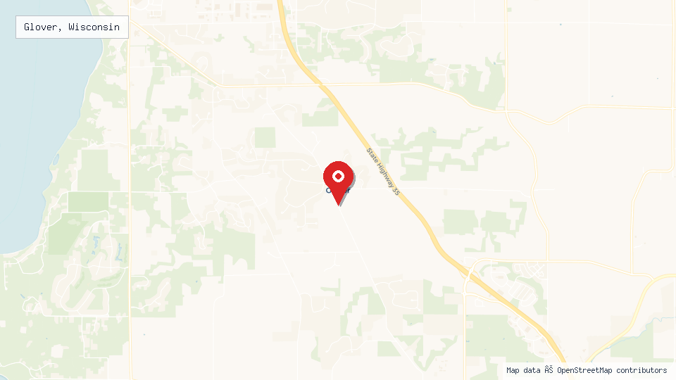 Street map of Glover, Wisconsin with location pin