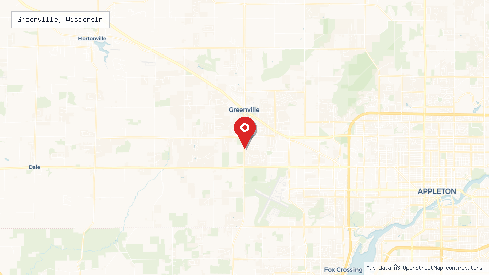Street map of Greenville, Wisconsin with location pin