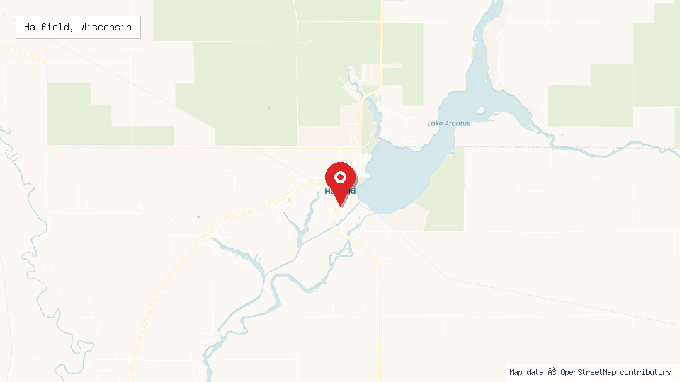 Street map of Hatfield, Wisconsin with location pin