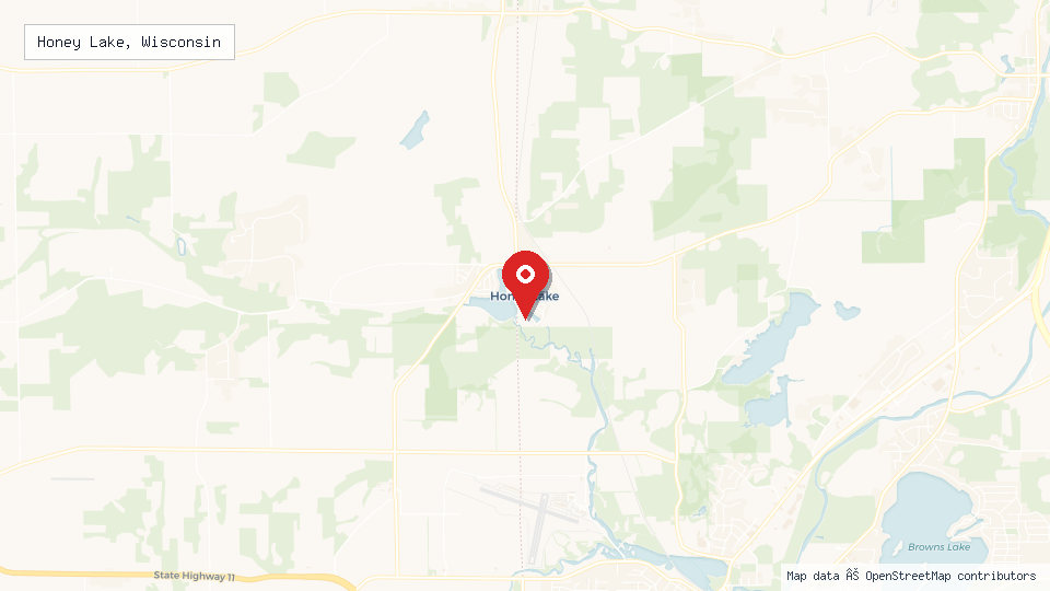 Street map of Honey Lake, Wisconsin with location pin