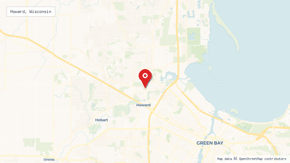 Street map of Howard, Wisconsin with location pin