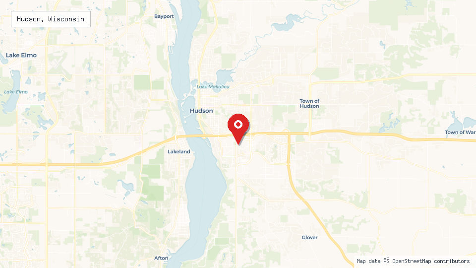 Street map of Hudson, Wisconsin with location pin