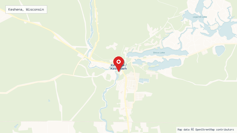Street map of Keshena, Wisconsin with location pin