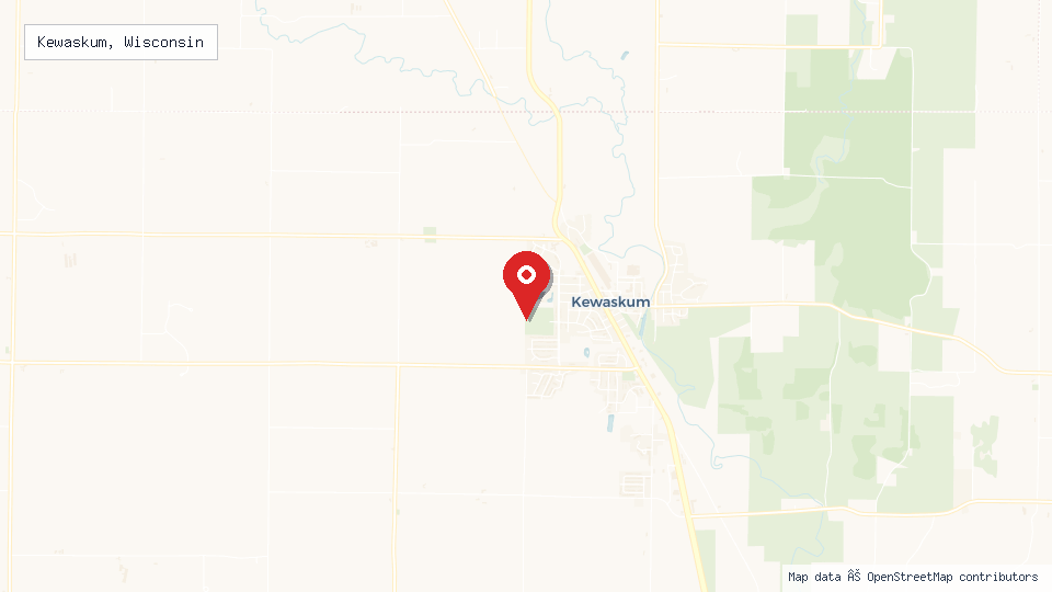 Street map of Kewaskum, Wisconsin with location pin