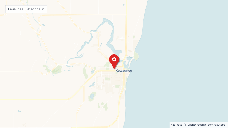Street map of Kewaunee, Wisconsin with location pin