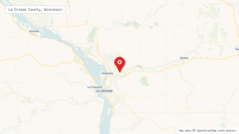 Street map of La Crosse County, Wisconsin with location pin