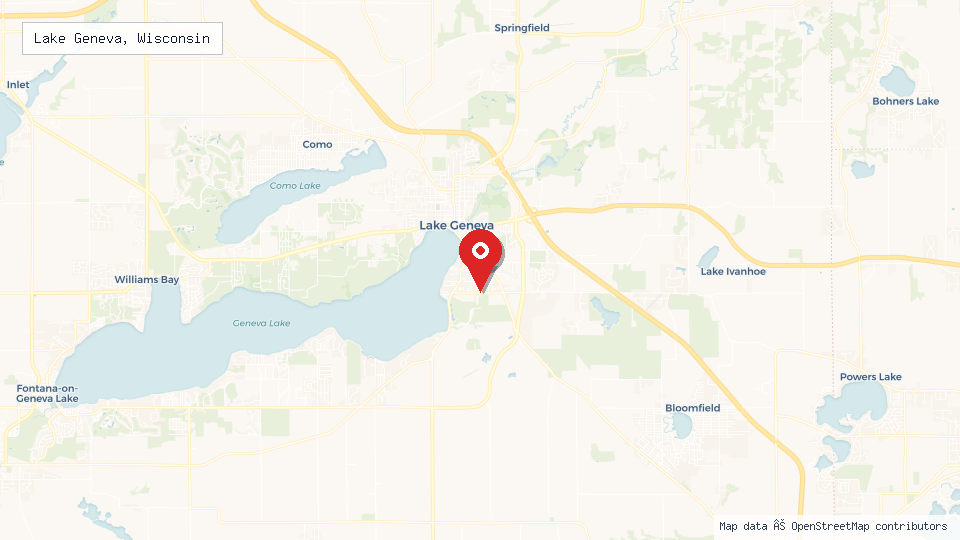 Street map of Lake Geneva, Wisconsin with location pin
