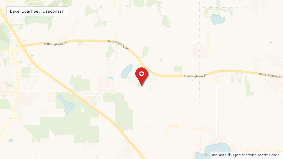 Street map of Lake Ivanhoe, Wisconsin with location pin