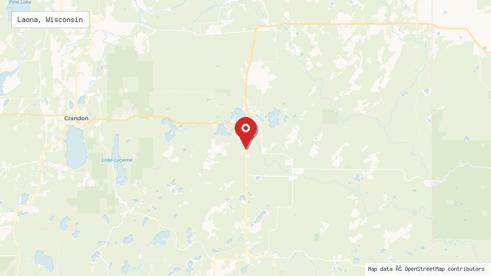 Street map of Laona, Wisconsin with location pin