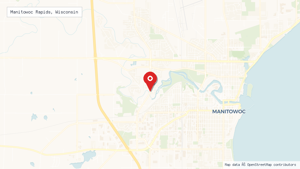 Street map of Manitowoc Rapids, Wisconsin with location pin