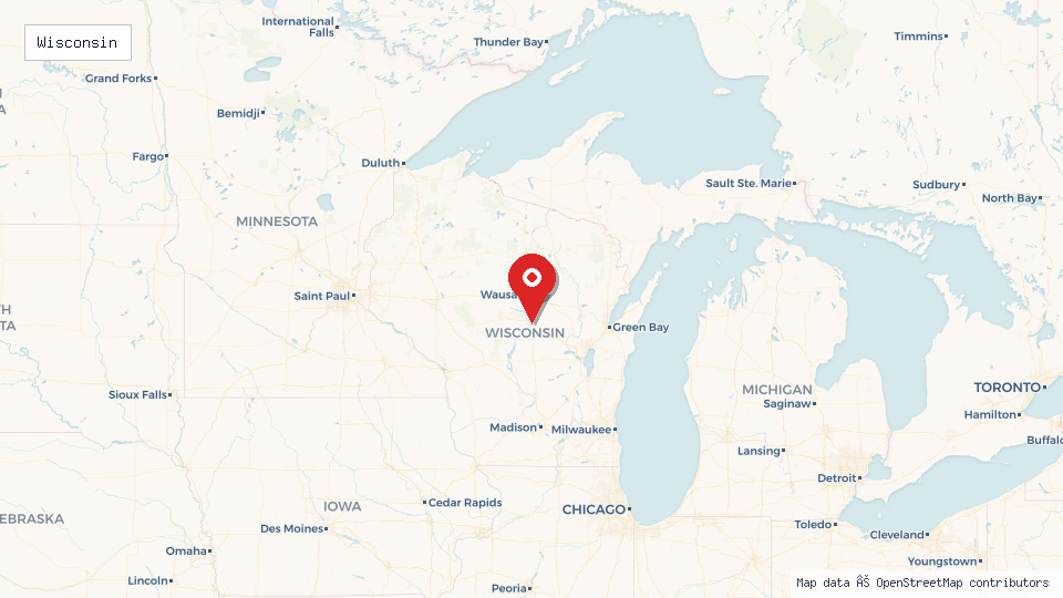 Street map of Wisconsin with location pin