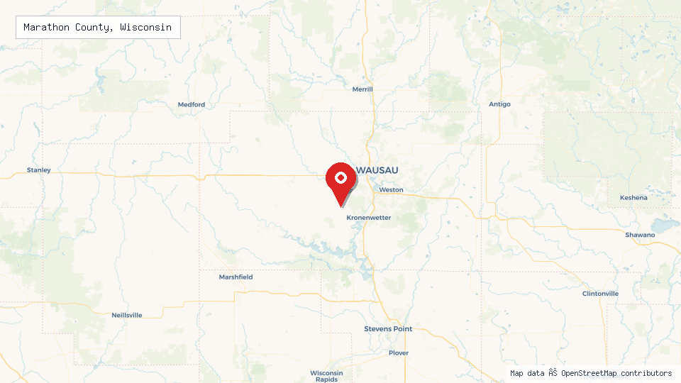Street map of Marathon County, Wisconsin with location pin
