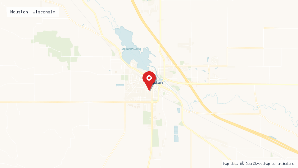 Street map of Mauston, Wisconsin with location pin