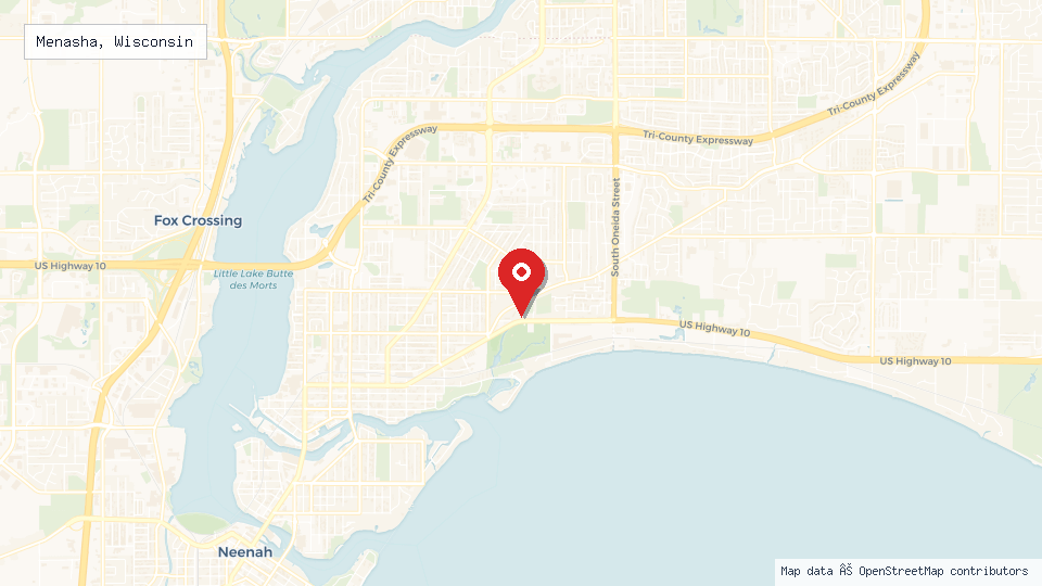Street map of Menasha, Wisconsin with location pin