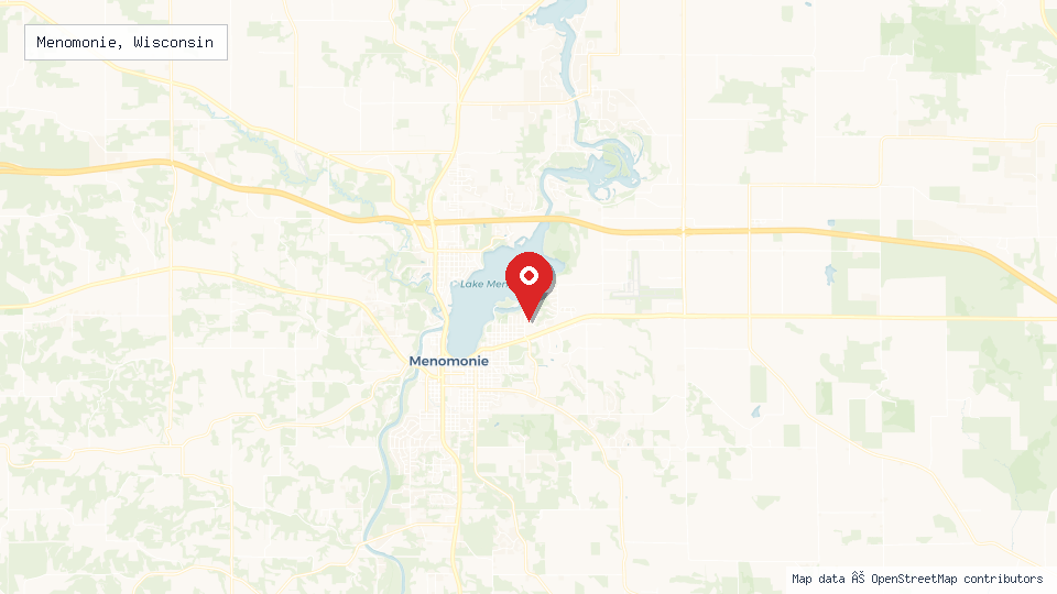 Street map of Menomonie, Wisconsin with location pin