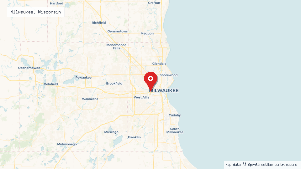 Street map of Milwaukee, Wisconsin with location pin