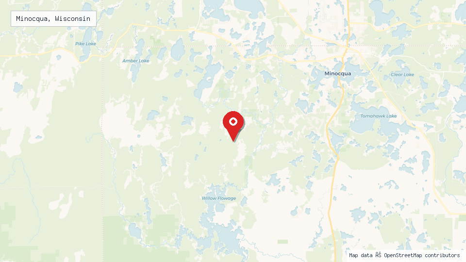 Street map of Minocqua, Wisconsin with location pin