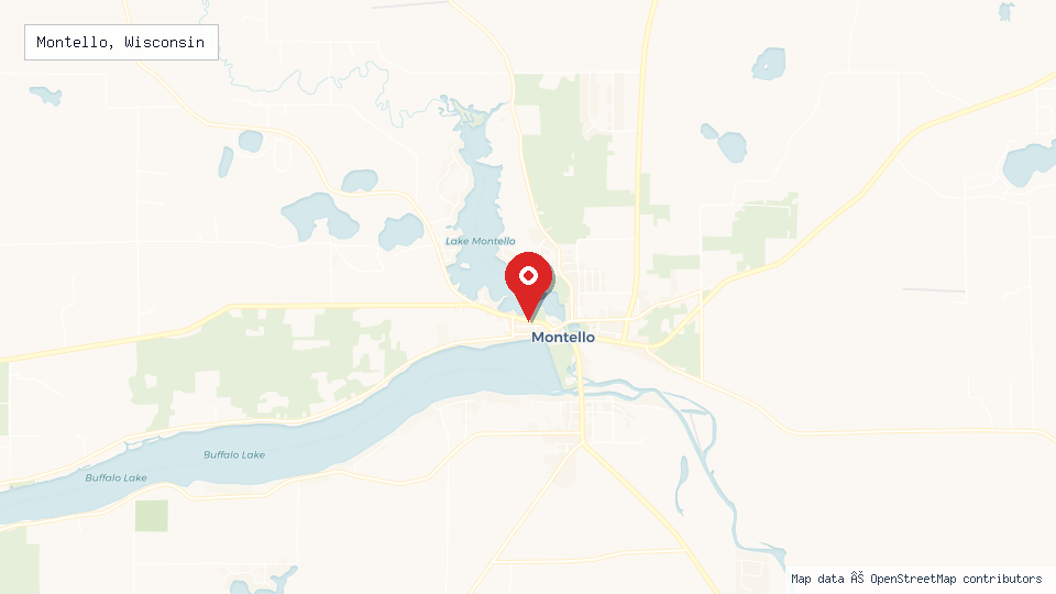 Street map of Montello, Wisconsin with location pin