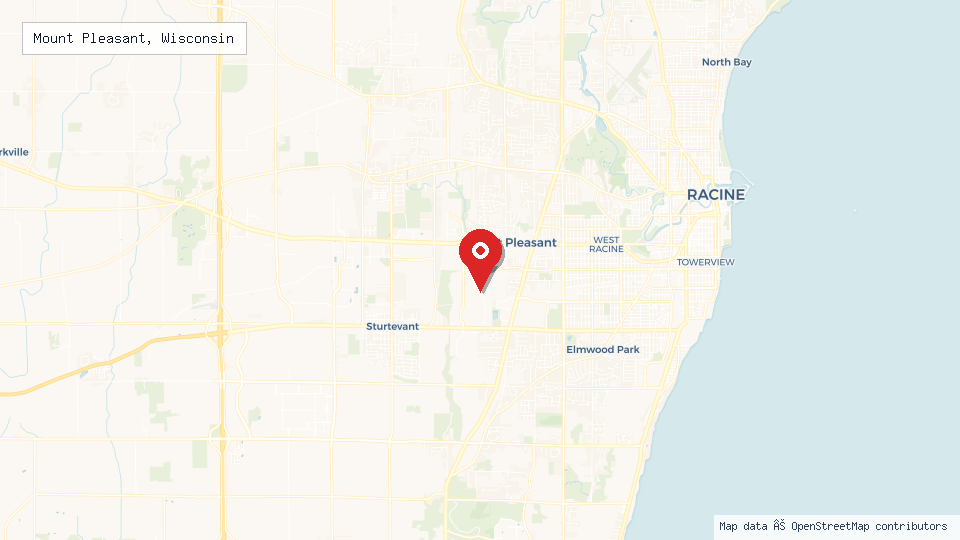 Street map of Mount Pleasant, Wisconsin with location pin