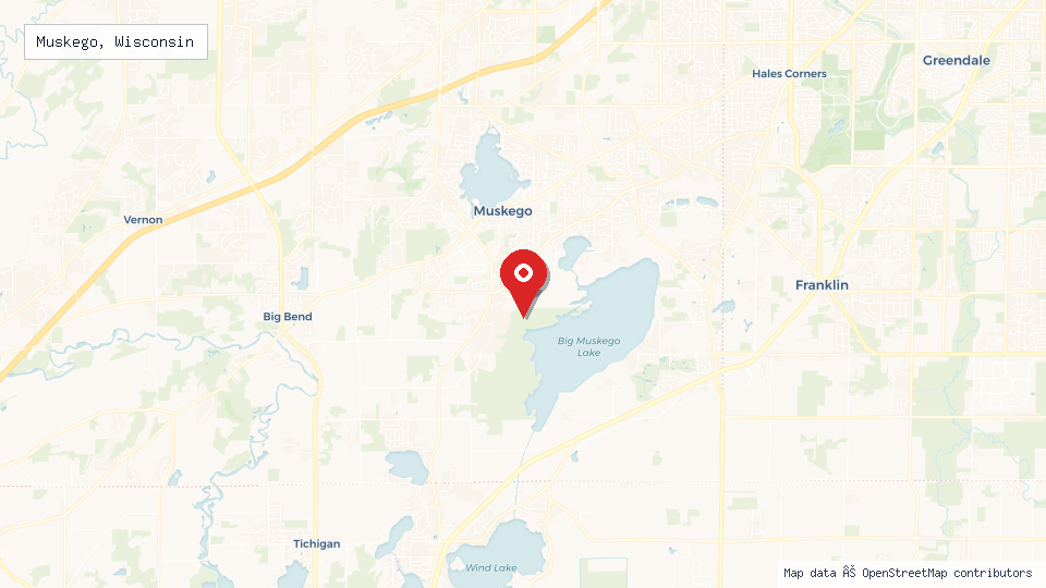 Street map of Muskego, Wisconsin with location pin