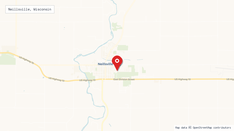 Street map of Neillsville, Wisconsin with location pin